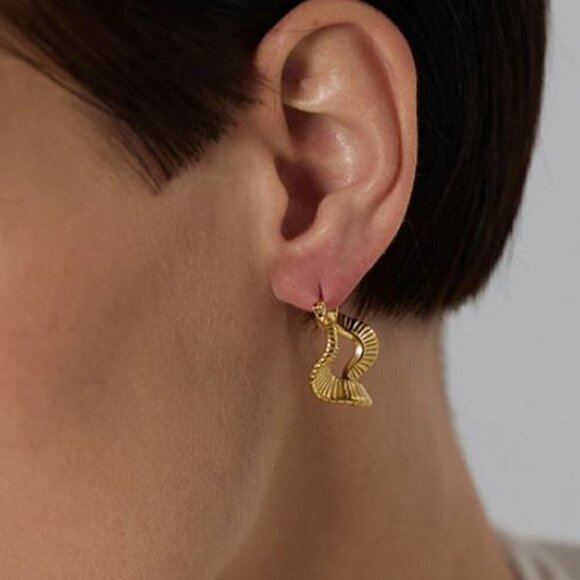 Gold Plated Stainless Steel Wavy Hoop Earrings - Picture 7 of 8